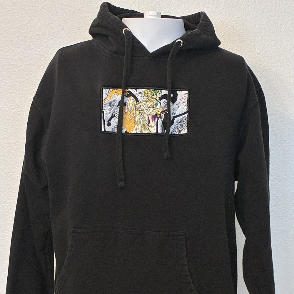 One Piece Anime Roronoa Zoro & Sanji Embroidered Black Hoodie Size M